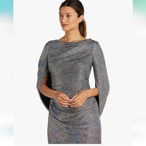 R & M Richards Shimmering Cape Sleeve Gown